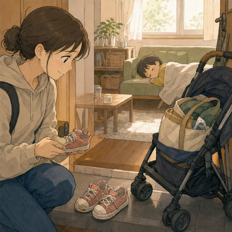 결국 조금 걷고, 조금 안고, 마지막에는 유모차에 짐만 실은 채 돌아왔습니다.
집에 도착하자, 아이는 점심을 먹는 도중 꾸벅꾸벅.
현관에 나란히 놓인 작은 신발이, 평소보다 조금 더 든든해 보였습니다.
힘들었지만, 오늘은 이 아이가 “내 발로 가고 싶어”라고 생각한 날. 성장은 부모의 예정보다 훨씬 천천히, 그리고 훨씬 갑자기 찾아오는 것인지도 모릅니다.