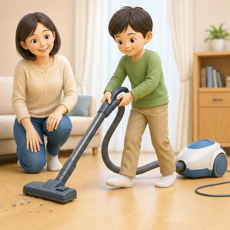 Use a vacuum cleaner together with an adult.
Do not suck up water or big toys.
After using it, put it away neatly.