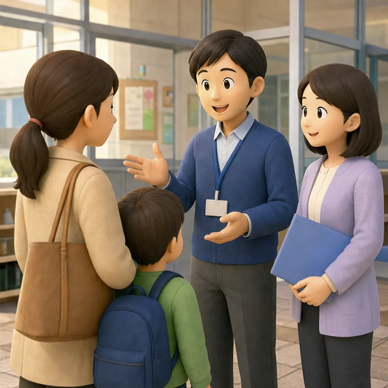 先生は、いろいろな人と協力します。
子どものことを、家の人やほかの先生と話します。
みんなで、楽しい学校になるようにします。