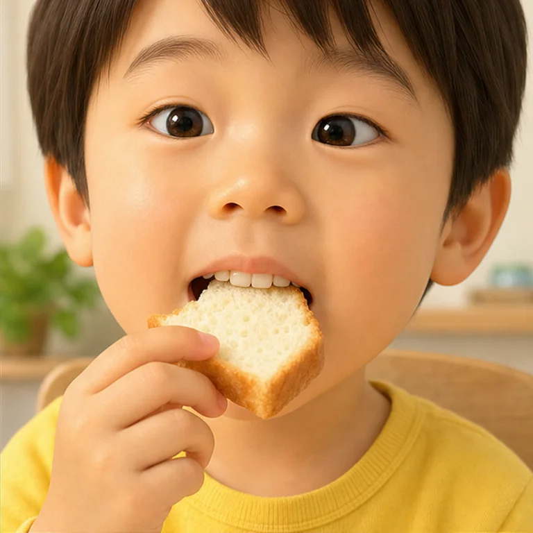 음식은 입에 넣어요.
이로 꼭꼭 씹어서 작게 만들어요.
잘 씹으면 삼키기 쉬워져요.