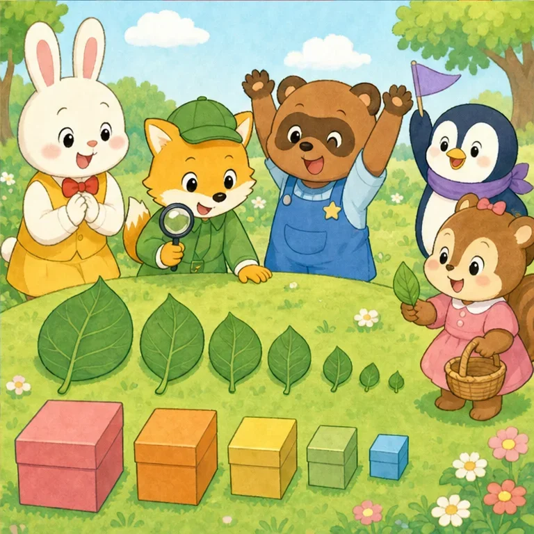 You can compare sizes with toys or even leaves.
When you arrange them from largest to smallest or from smallest to largest, they line up neatly.
Let’s try comparing all kinds of things at home too.