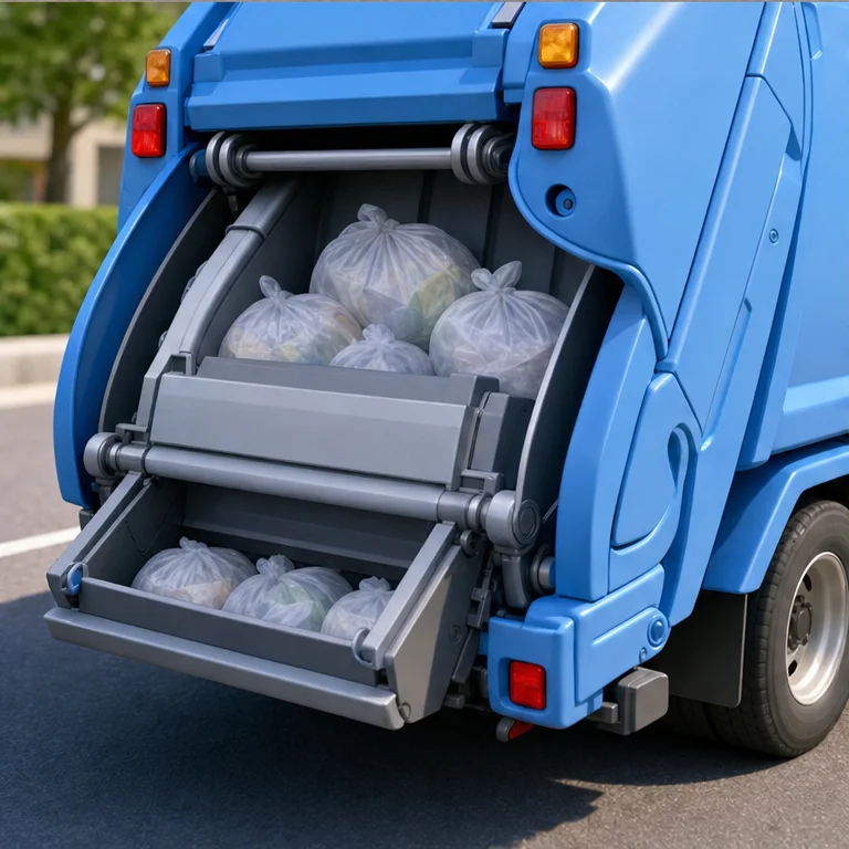 入れたごみは、車の中にしまわれます。
大きな荷箱に入るので、たくさん運べます。
動いている車には、近づきません。