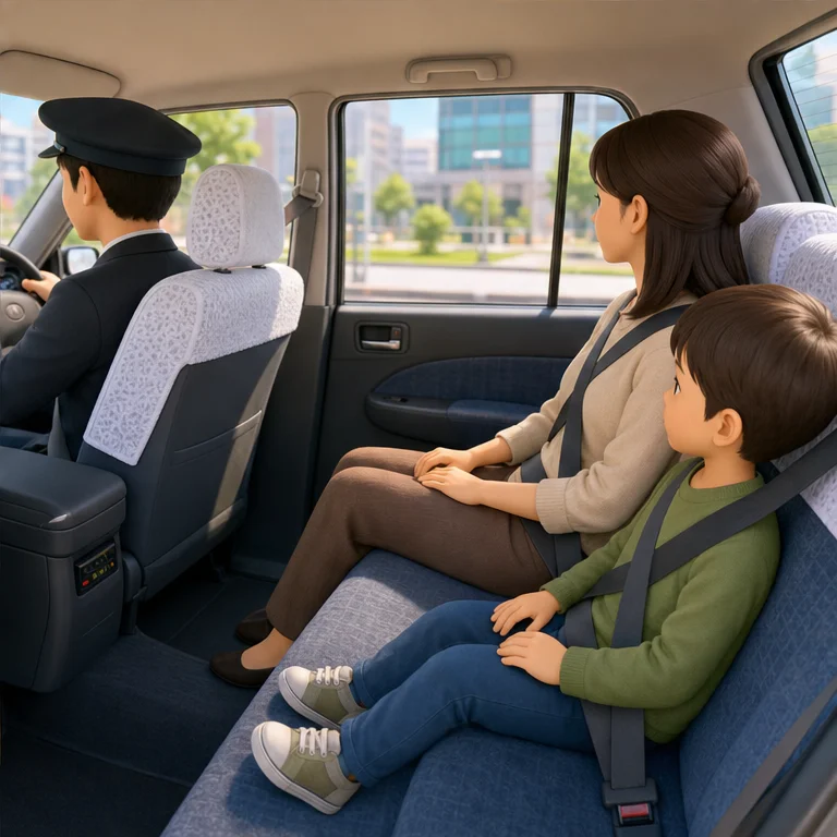 When you get into a taxi, stay seated.
Fasten your seat belt.
Do not play with the doors or windows.
When you arrive, the adult pays the fare.