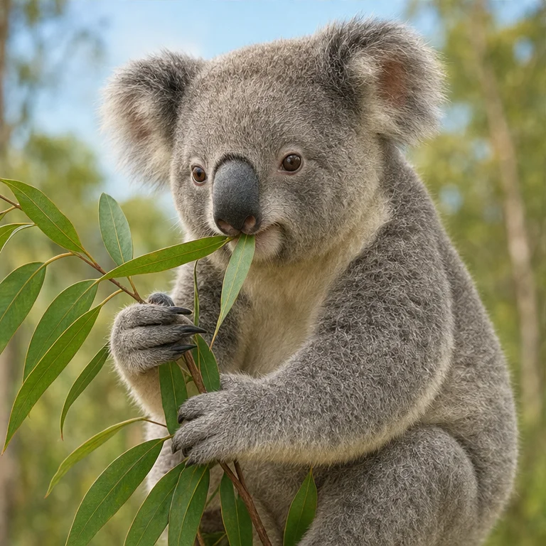 Koalas often eat eucalyptus leaves.
Eucalyptus leaves are long and narrow.
Koalas sniff the leaves and choose which ones to eat.
