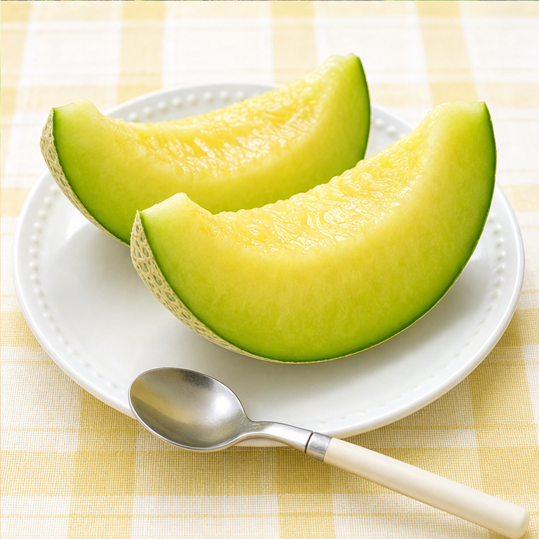 メロンは、切ってから食べます。
まんなかの種を取ると、食べやすくなります。
あまくて、みずみずしいくだものです。