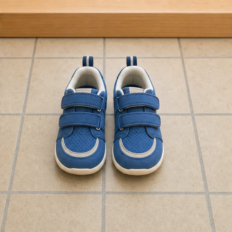 Shoes have a right and a left.
Place them so the toes point forward.
When they fit just right, it is easier to walk.