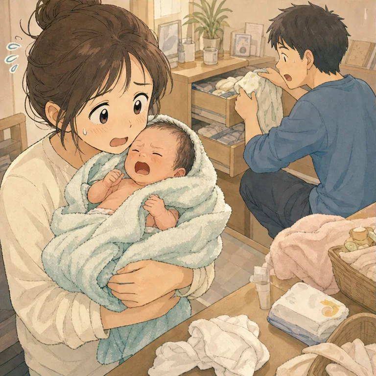 순서대로 진행하려고 해도, 현실은 좀처럼 그대로 되지 않습니다.
물에서 꺼낸 뒤 배냇저고리의 앞뒤를 헷갈리거나, 준비해 둔 줄 알았던 기저귀가 조금 멀리 있거나.
아기는 울고, 부모는 조급해지고, 방 안에서만 시간이 빨리 감기 된 것 같았습니다.
그래도 마지막에 수건에 감싸인 작은 얼굴을 보면, 둘이서 “끝났다……!” 하고 웃어 버렸습니다.