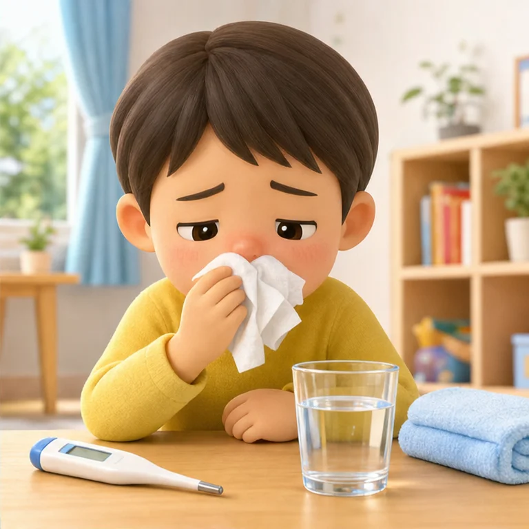 風邪をひくと、鼻水が出ることがあります。
せきや、くしゃみが出ることもあります。
熱が出て、からだがだるくなることもあります。