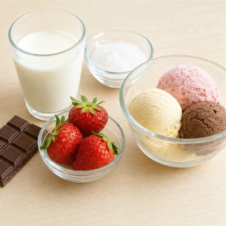 Ice cream is often made using milk.
When sugar is added, it becomes sweet.
There are also strawberry and chocolate flavors.
