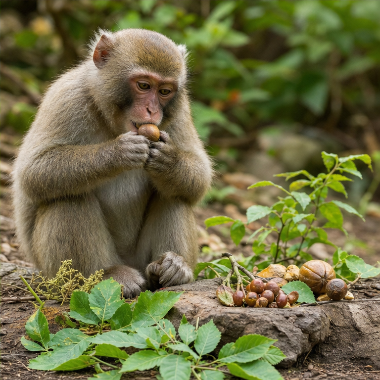 さるは、果物や木の実を食べます。
葉っぱや芽を食べることもあります。
人の食べ物は、さるにあげません。