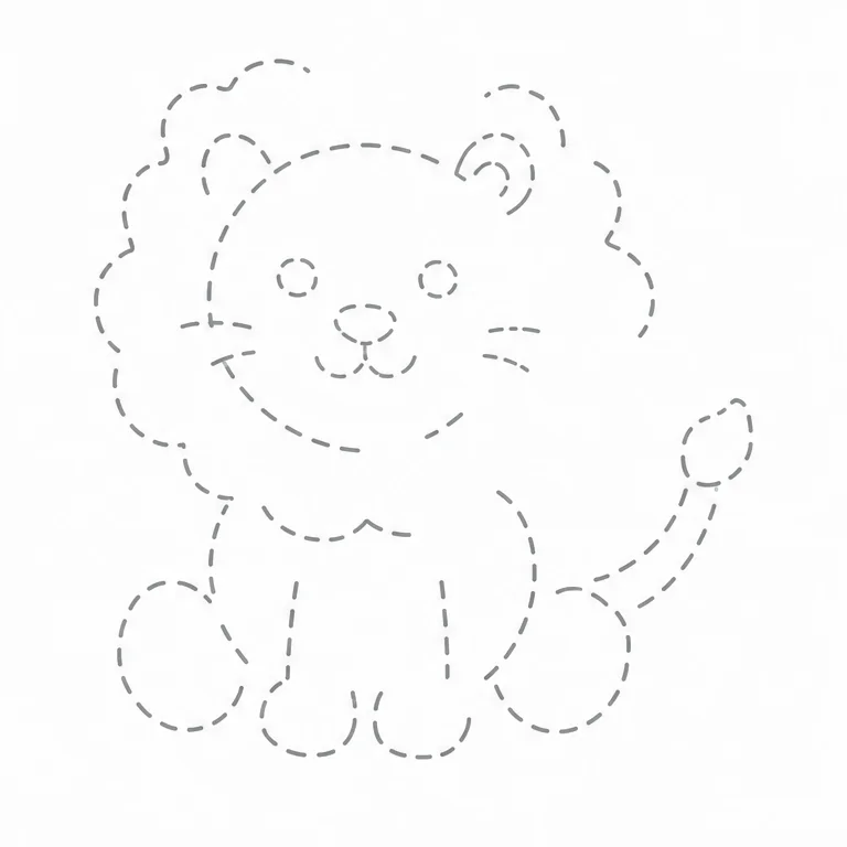 さいごは、たりない ところを じぶんで かいてみよう。
のこっている せんを てがかりにして、ライオンを かんせいさせてね。
たてがみや しっぽも、みほんを おもいだして かき足そう。