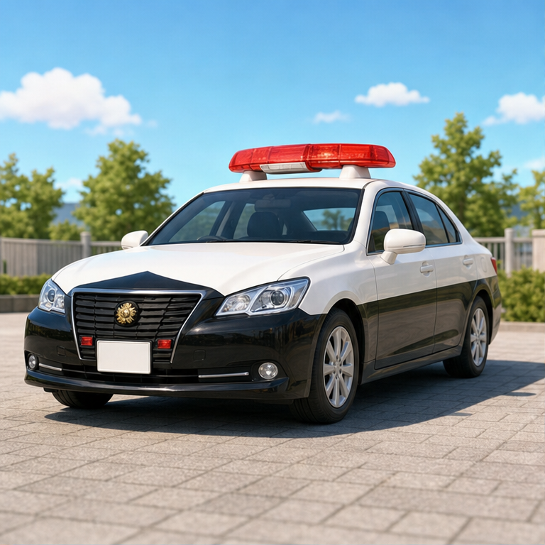 パトカーは、町ではたらく車です。
白と黒の色をした車が多いです。
屋根には、赤く光るライトがあります。