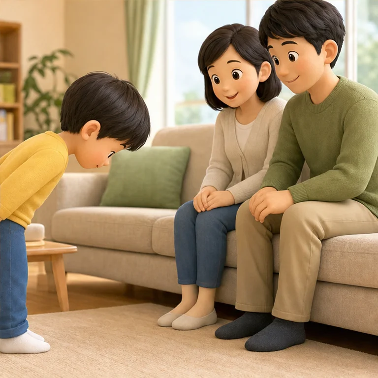 고마워는 상대를 보고 말하면 더 잘 전해져요.
다정한 목소리로 말해 보아요.
꾸벅 고개를 숙여 인사해도 좋아요.