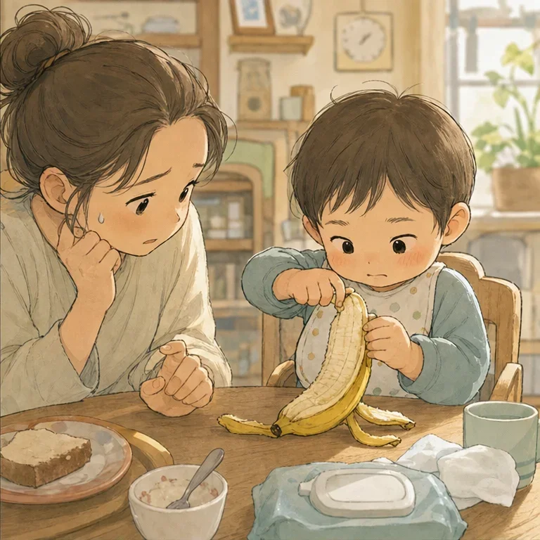 As my child tried to pinch the tip of the banana, their fingers slipped again and again.
I started to say, “You do it like this...” but swallowed my words.
If I helped, it would be over in a second, but my child was completely serious.
Watching the morning clock, I kept thinking to myself, “You can do it—but please hurry.”