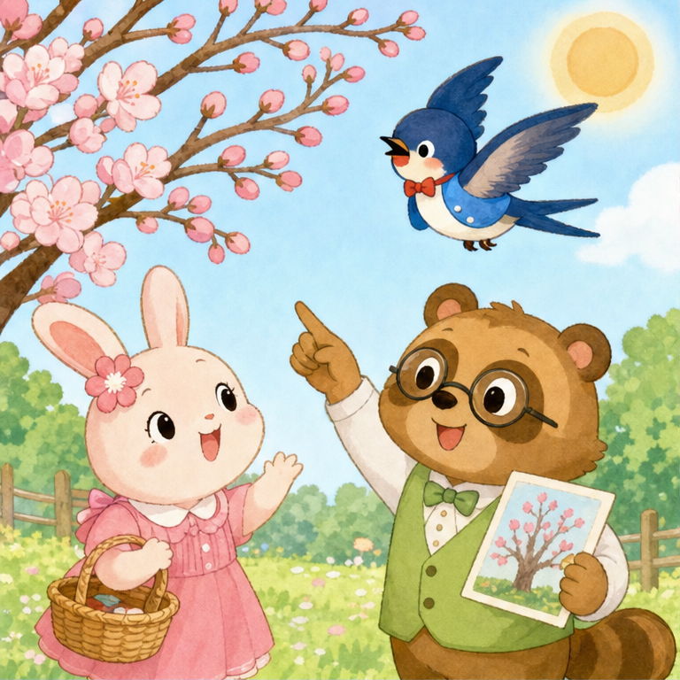 春になると、風が少しあたたかくなります。
木には小さなつぼみがふくらみます。
「もうすぐお花が咲くよ」と、春がそっと教えてくれます。
