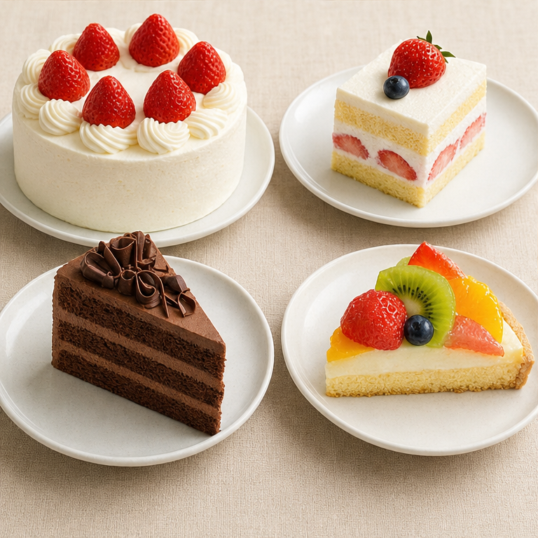 ケーキには、いろいろな形があります。
まるいケーキや、しかくいケーキがあります。
チョコの味や、くだものの味のケーキもあります。