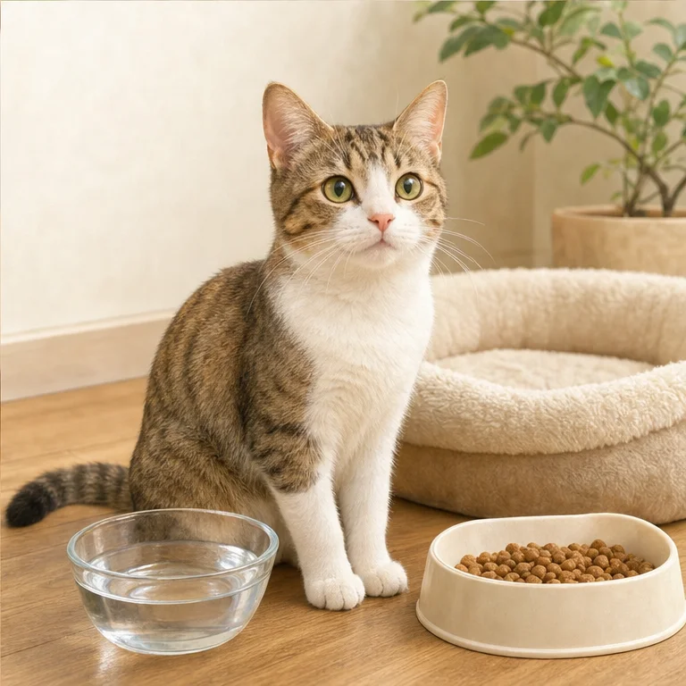 A cat needs water and cat food.
A place where it can rest safely is important too.
When you touch a cat, be gentle and do not surprise it.