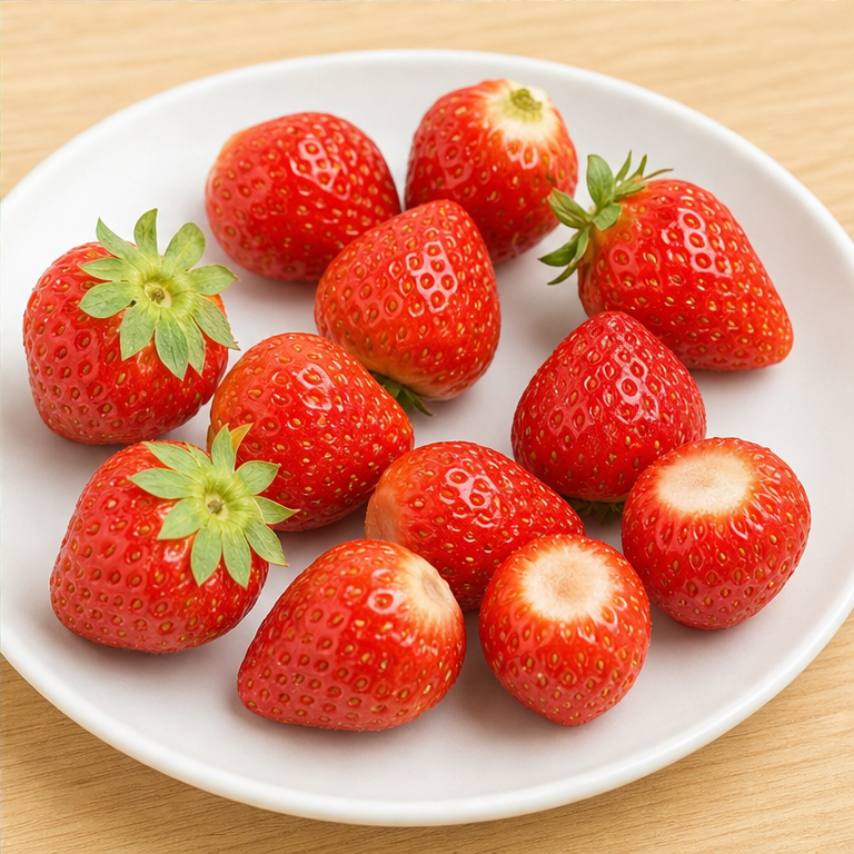 いちごは、よく洗ってから食べます。
みどりのへたは、取って食べます。
あまくて、少しすっぱい味がすることもあります。
