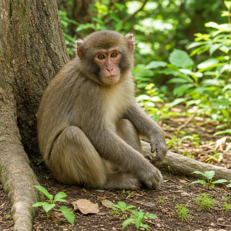 さるは、体に毛がある動物です。
手と足を使って、歩いたり登ったりします。
顔や手の形が、人に少し似ています。