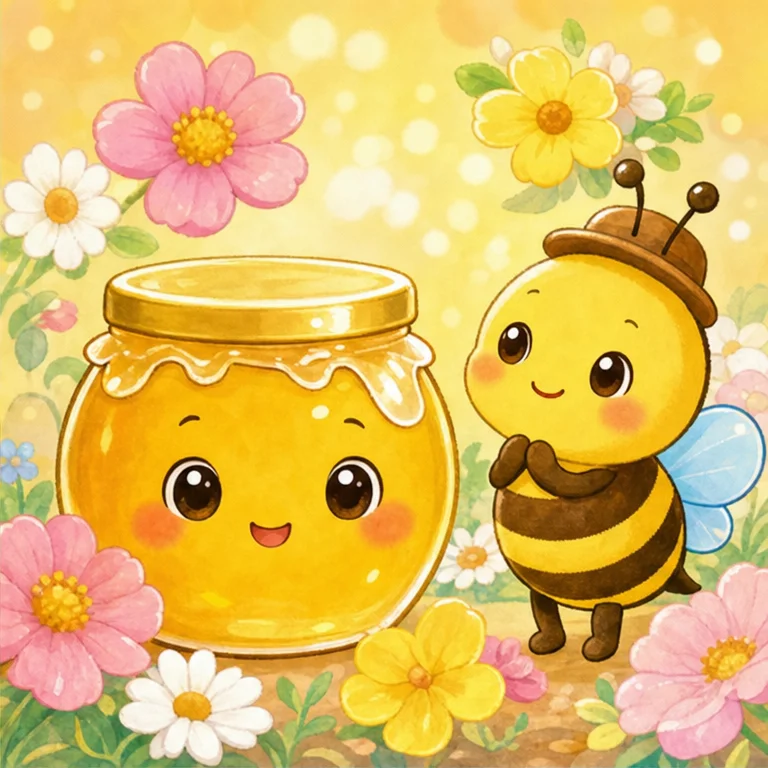 はちみつは、金色のあまい食べものです。
もとは、花のみつです。
とろりとしていて、あまいにおいがします。