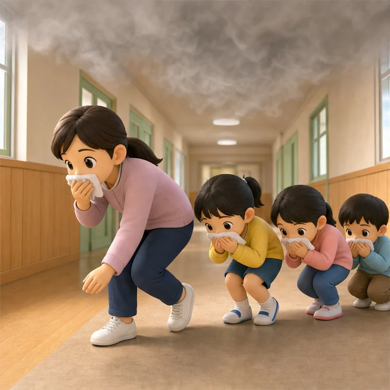 During a fire, there may be smoke.
Try not to breathe in smoke.
Stay low and follow an adult.